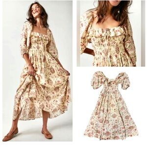 Free People Oasis Floral Printed Midi
Dress in Ivory